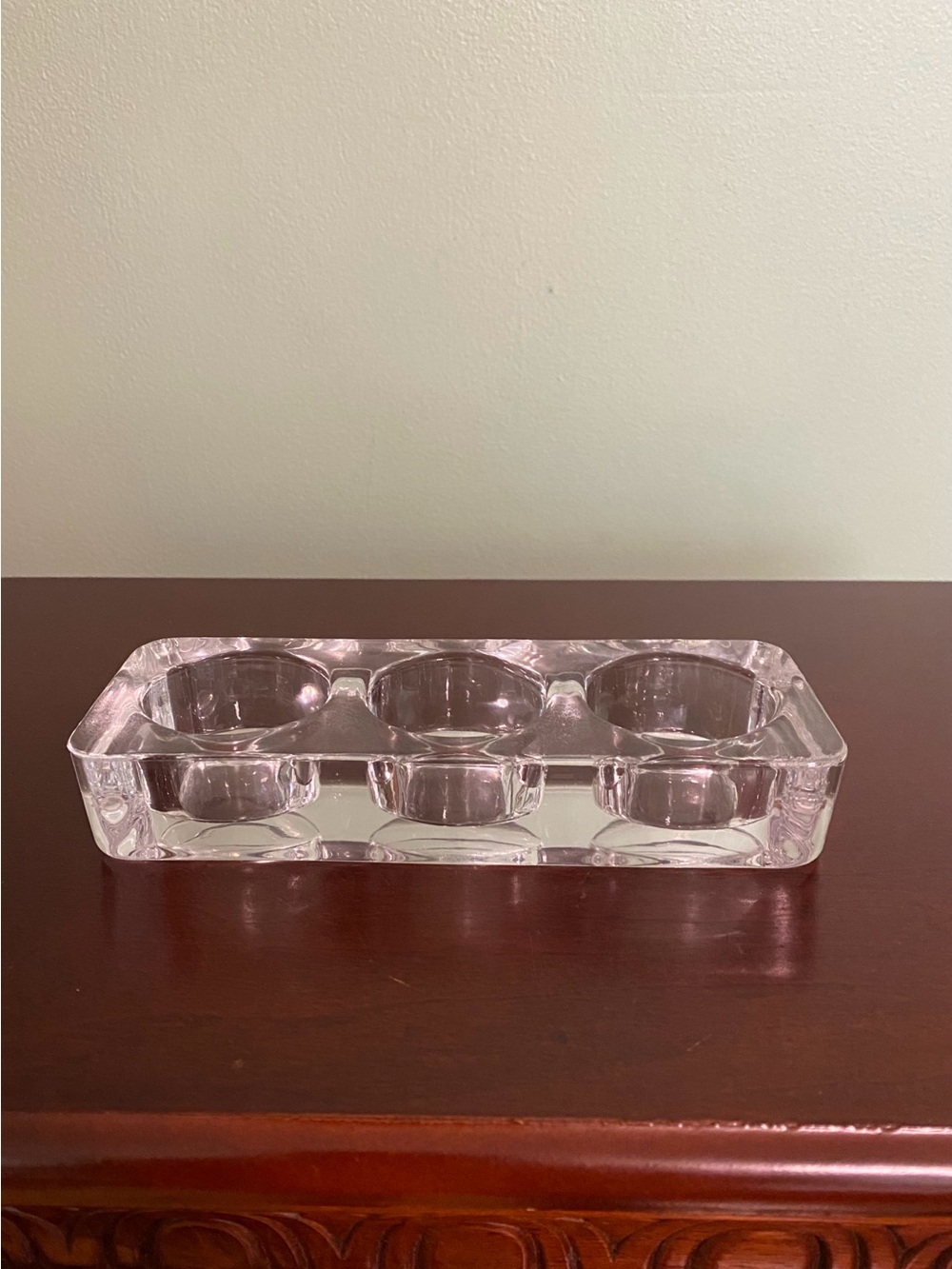 🍀VTG Heavy Clear Glass 3 Cup Tea Light/Votive Candle Holder